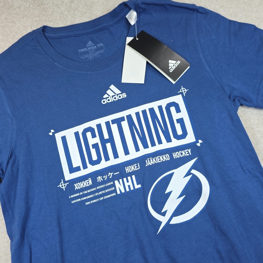 Adidas Amplifier T-Shirt Womens S Blue Tampa Bay Lightning NHL Graphic Tee NWT
